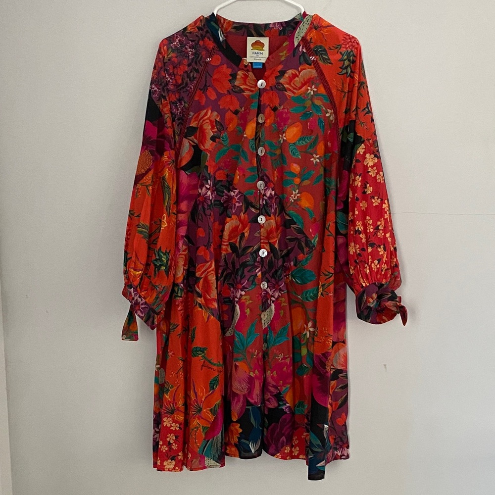 Farm for Anthropologie Floral Long Sleeve Dress - Red and Green